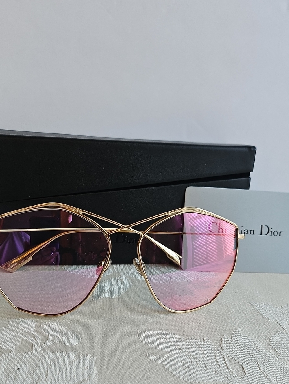 Dior Women's Sunglasses with Pink Lenses and Gold Frame
